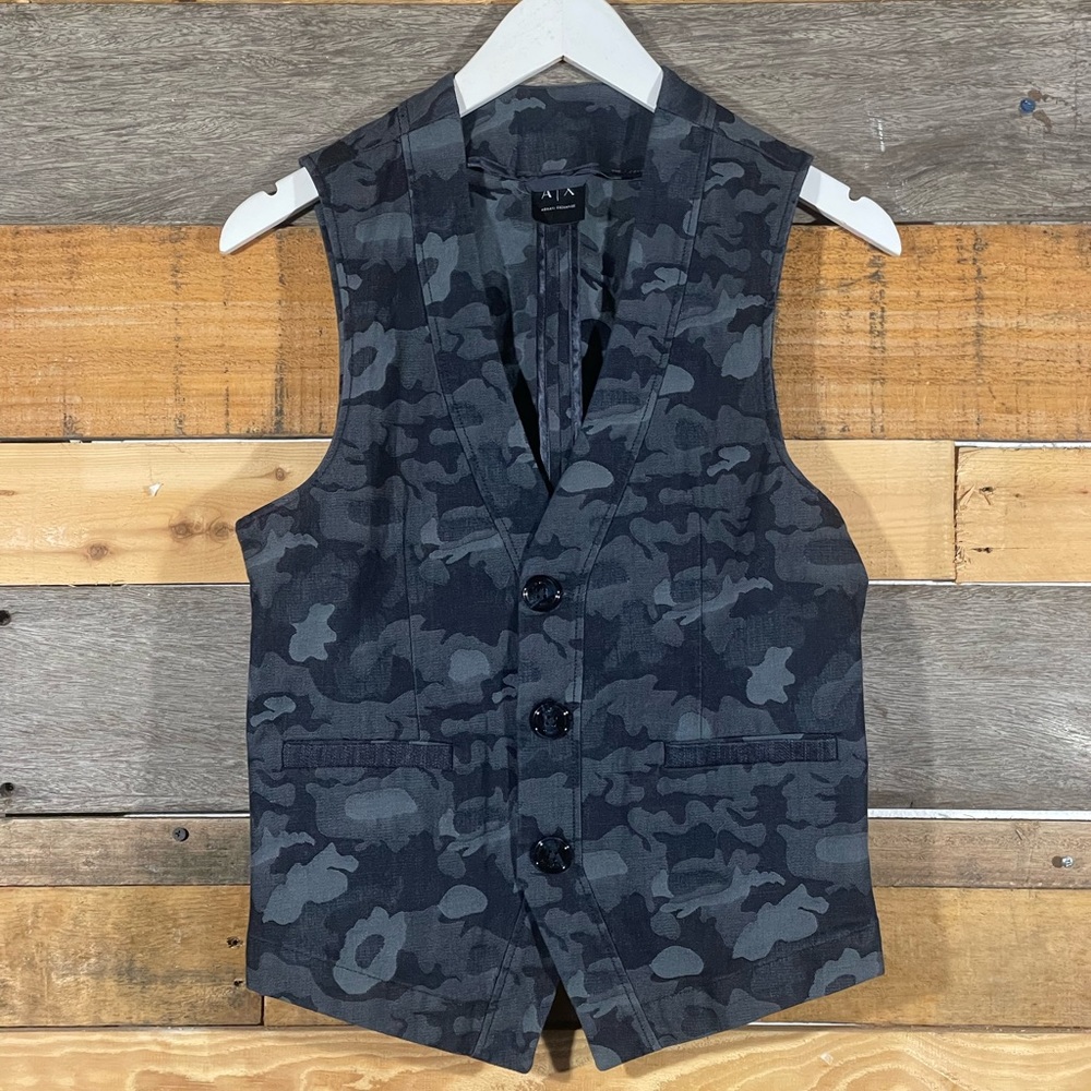 Armani Exchange blue denim camo vest XS